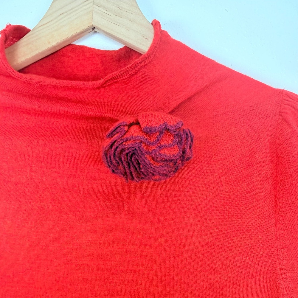 Anthropologie Moth Rosette Mock Neck Sweater Size S Red Wool Cashmere Blend - Picture 6 of 16